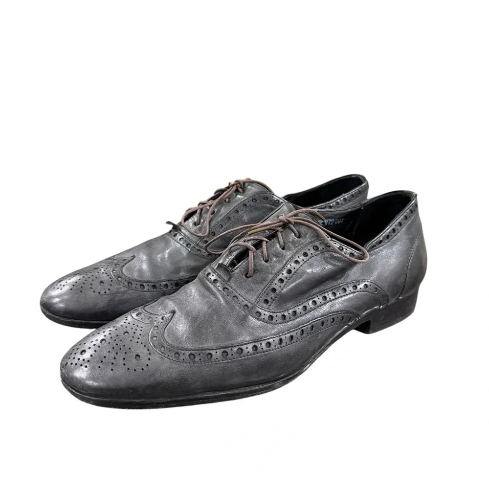 John Varvatos Brogue Wingtip Perforated Gray Leather Oxfords US Mens Size 9 EUC